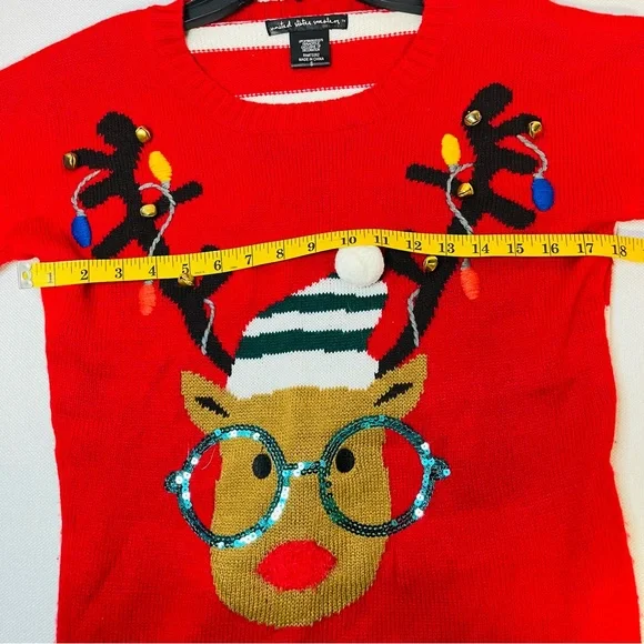 Christmas Red Reindeer Crew Neck Sweater by US Company with bells - Picture 5 of 5